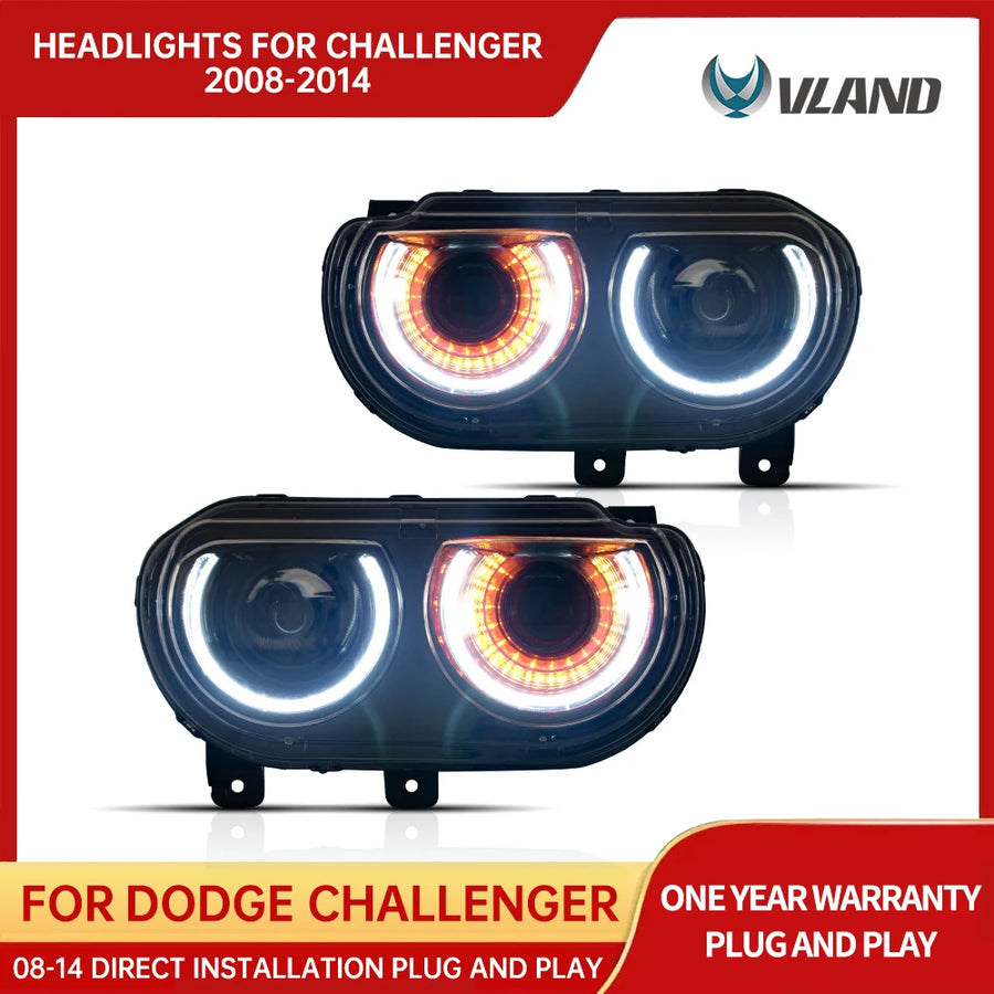 Dual Beam Projector Headlights RGB for Challenger 08-14 Car Interior Accessory Vland