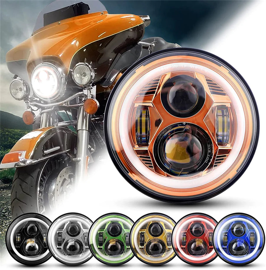 Motorcycle 7inch LED Headlight 7 H4 LED DRL Halo Ring Amber Turn Signal Headlamp For Harley Davidsion Softail Slim Fat Boy Mo