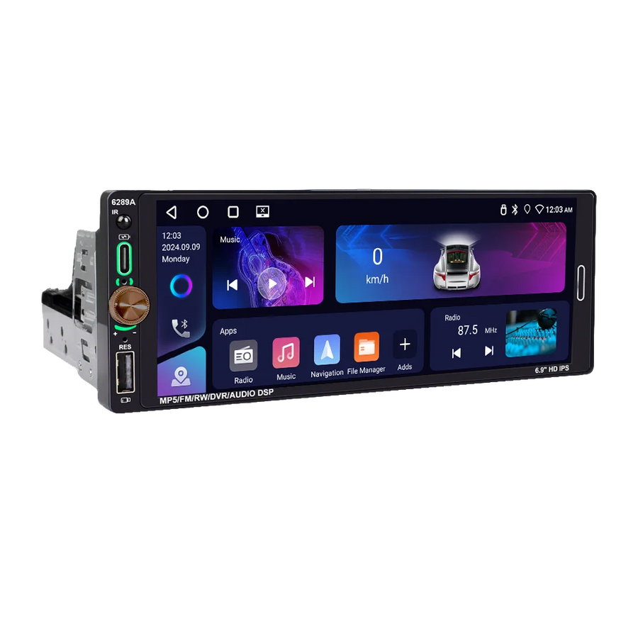 1Din Android Head Unit Wireless CarPlay GPS Universal Android Head Unit OEM 6.9" 32 g 2 g