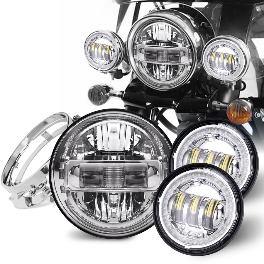 Black/Chrome 7inch LED Headlight /4.5inch Fog Lamp For Harley Davidson Electra Glide Road King Motorcycle Headlamp Bracket Se
