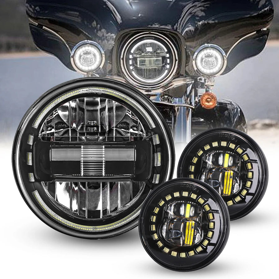 Moto Set For Harley Davidson Classic Street Glide Fat Boy Road King Heritage Softail Motorcycle Headlight Set ANGLELITE Set 2