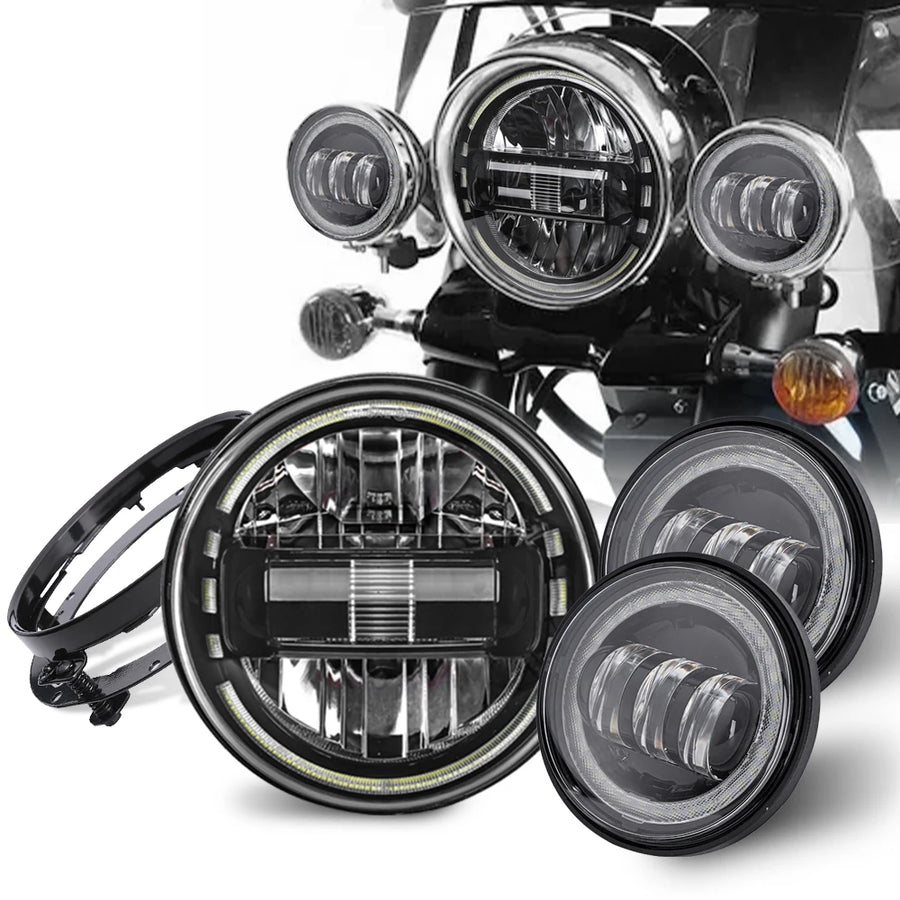 Motorcycle 7 Inch Round LED Headlight For Harley Touring Road King Ultra Classic Electra 4.5 Inch Fog Lights Mounting Ring Mo