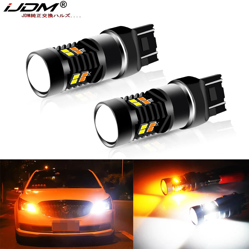 Switchback LED Bulbs 7443 7444 White/Yellow Turn Signal Car Interior Accessory iJDM changeable