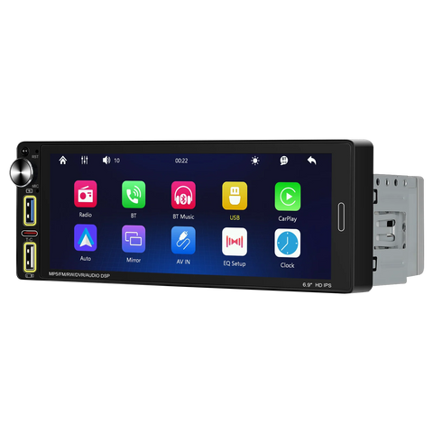 Single Din Car Stereo Wireless CarPlay Touch Screen Universal Android Head Unit OEM 6.9" No MP5