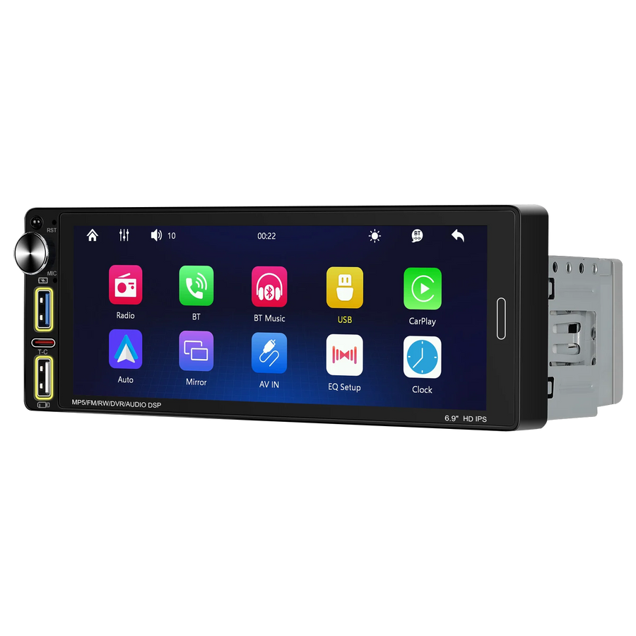 Single Din Car Stereo Wireless CarPlay Touch Screen Universal Android Head Unit OEM 6.9" No MP5