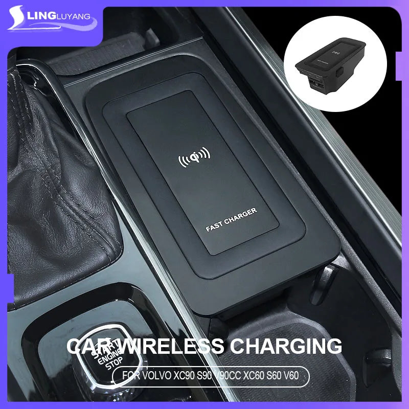 Car Wireless Charger Induction Fast Charging for Volvo Car Interior Accessory LINGLUYANG