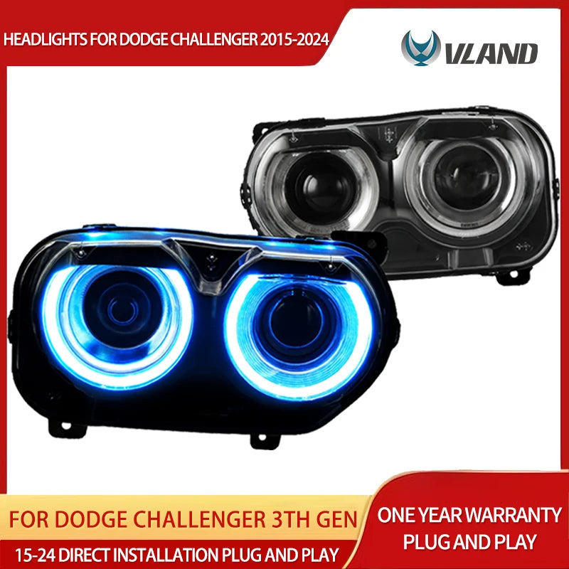 Black RGB Projector Headlights for Challenger 2015-2024 Headlight Assembly VLAND