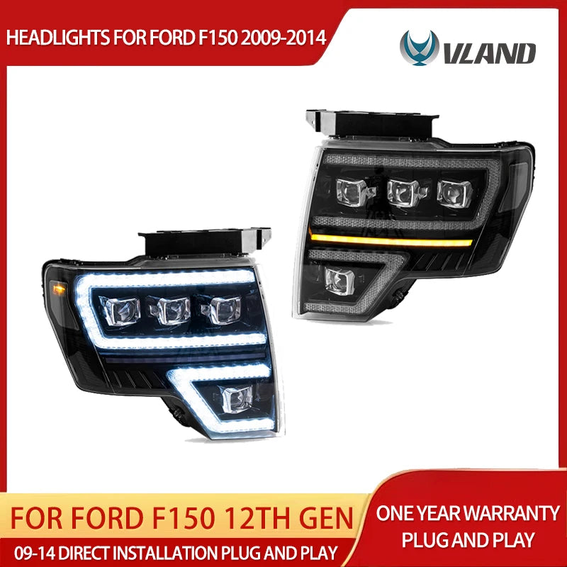Projector Headlights Black for Ford F150 09-14 Car Interior Accessory Vland