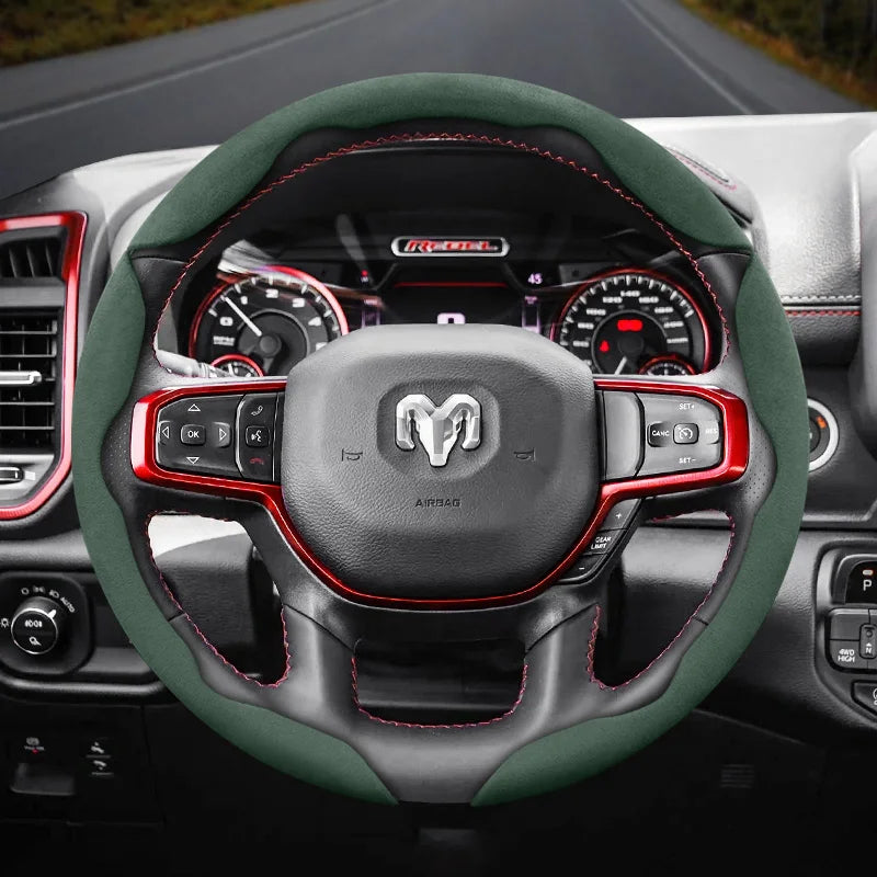 Anti-Slip Suede Steering Wheel Cover for Ram 1500 Car Interior Accessory Hocasen Green 3-Piece Set