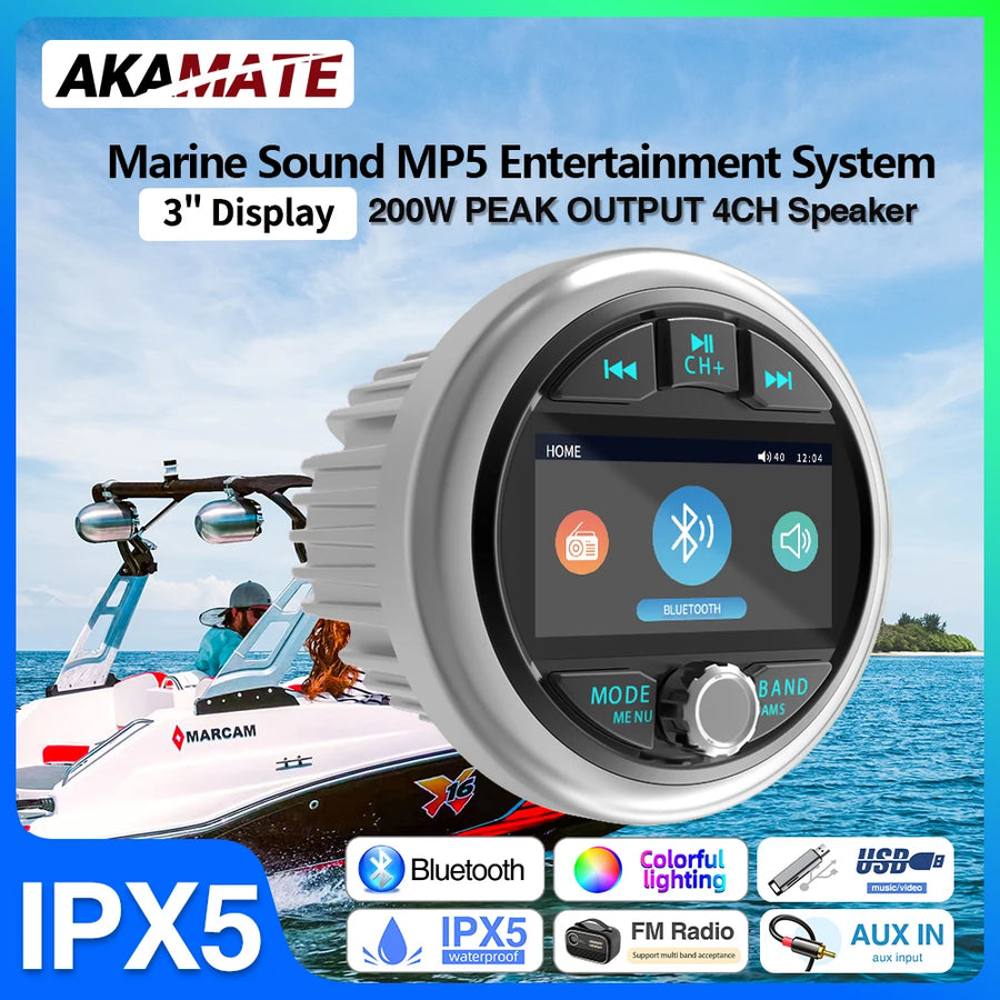 Marine MP5 Stereo Bluetooth Radio for Boat & UTV Android Head Unit AKAMATE Default Title