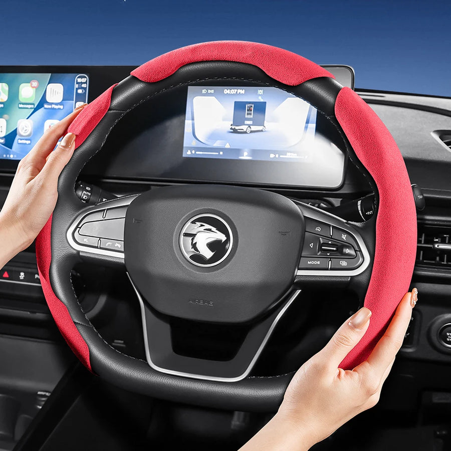 Sports Suede Snap-On Steering Wheel Cover for Proton Car Interior Accessory Hocasen