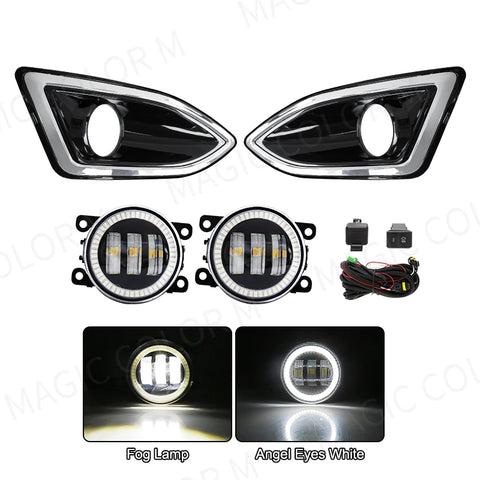 LED Fog Lights with DRL for Ford Edge 2015-2018 Car Interior Accessory MAGIC COLORM White White Ring
