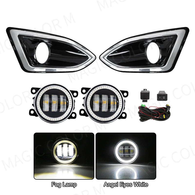 LED Fog Lights with DRL for Ford Edge 2015-2018 Car Interior Accessory MAGIC COLORM White White Ring