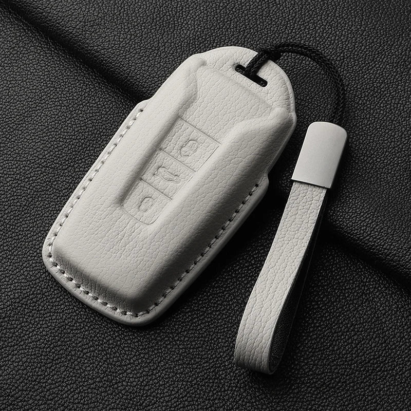 Goatskin car key case for VW Touareg Car Key Case OEM White-lanyard strap