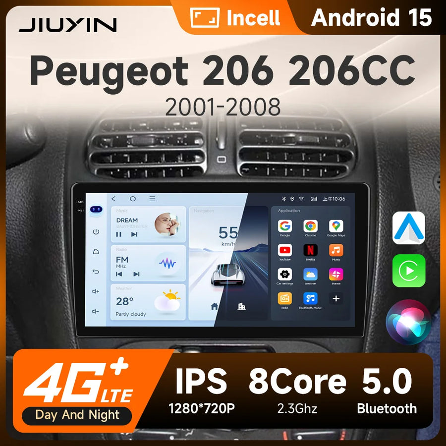 9-Inch Wireless CarPlay Android Head Unit for Peugeot 206 Android Head Unit JIUYIN
