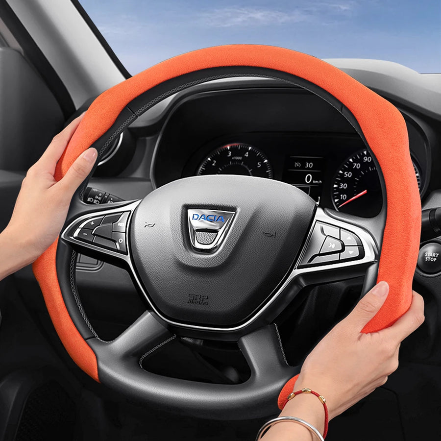 Premium Suede Snap-On Steering Wheel Cover for Dacia Car Interior Accessory Hocasen