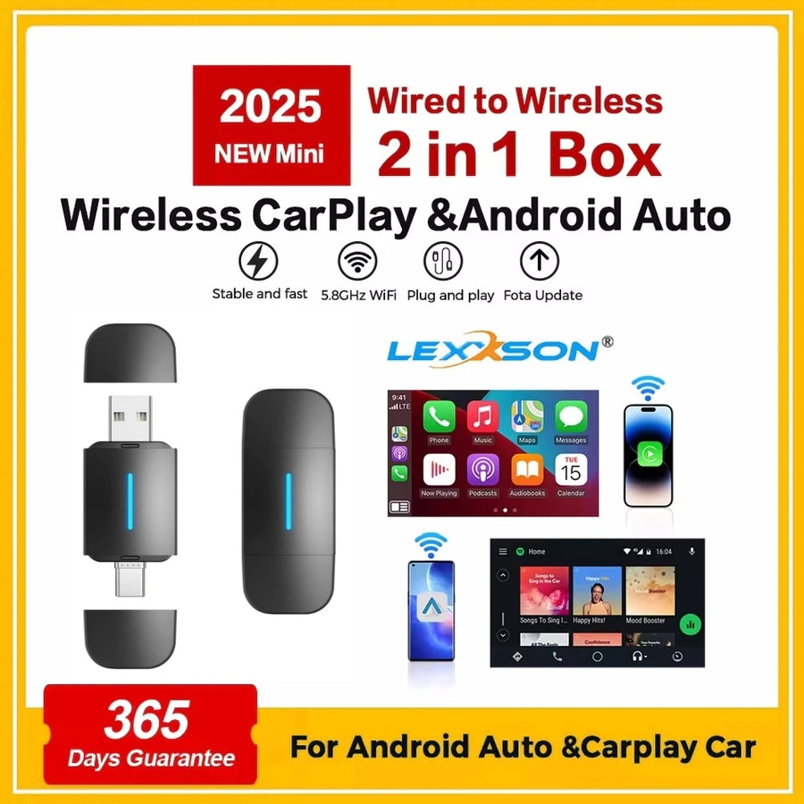 2-in-1 Wireless CarPlay and Android Auto Adapter for VW Toyota CarPlay Adapter LEXXSON