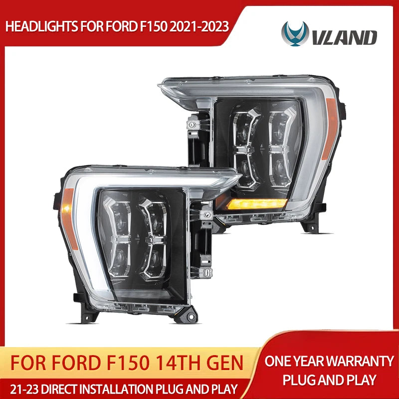 Vland Projector LED Headlights for Ford F-150 2021-2023 Car Interior Accessory Vland