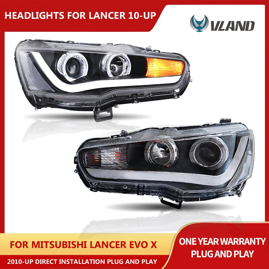 Projector Headlights with Angle Eyes for Lancer Evo X LED Ambient Light vland 6500-7000K United States