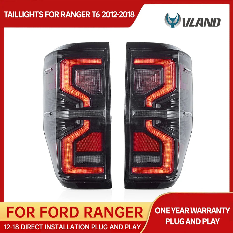 Sequential LED Tail Lights for Ford Ranger 2012-22 Car Interior Accessory Vland Smoke United States