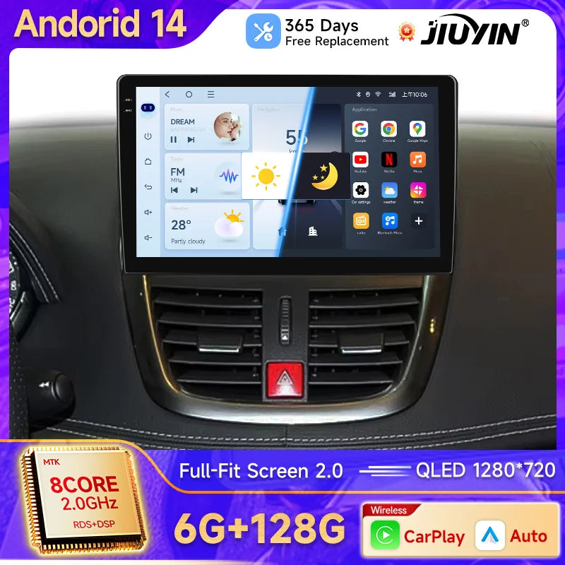 9-Inch Android 14 Head Unit for Peugeot 207 2006–2015 Android Head Unit JIUYIN