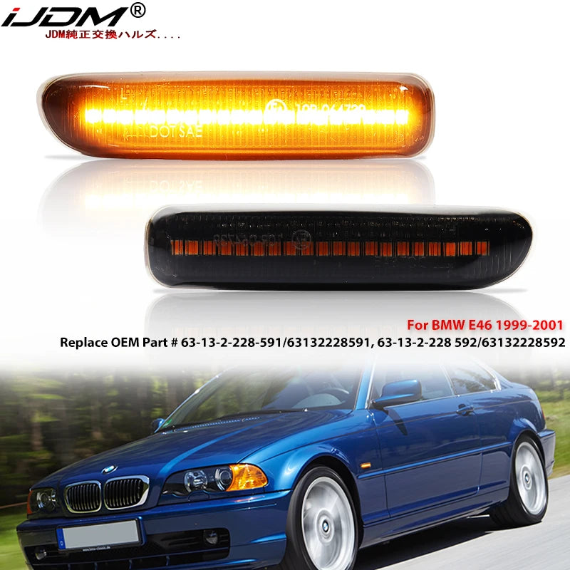 BMW E46 Amber LED Sequential Side Marker Light 99-01 Car Interior Accessory iJDM