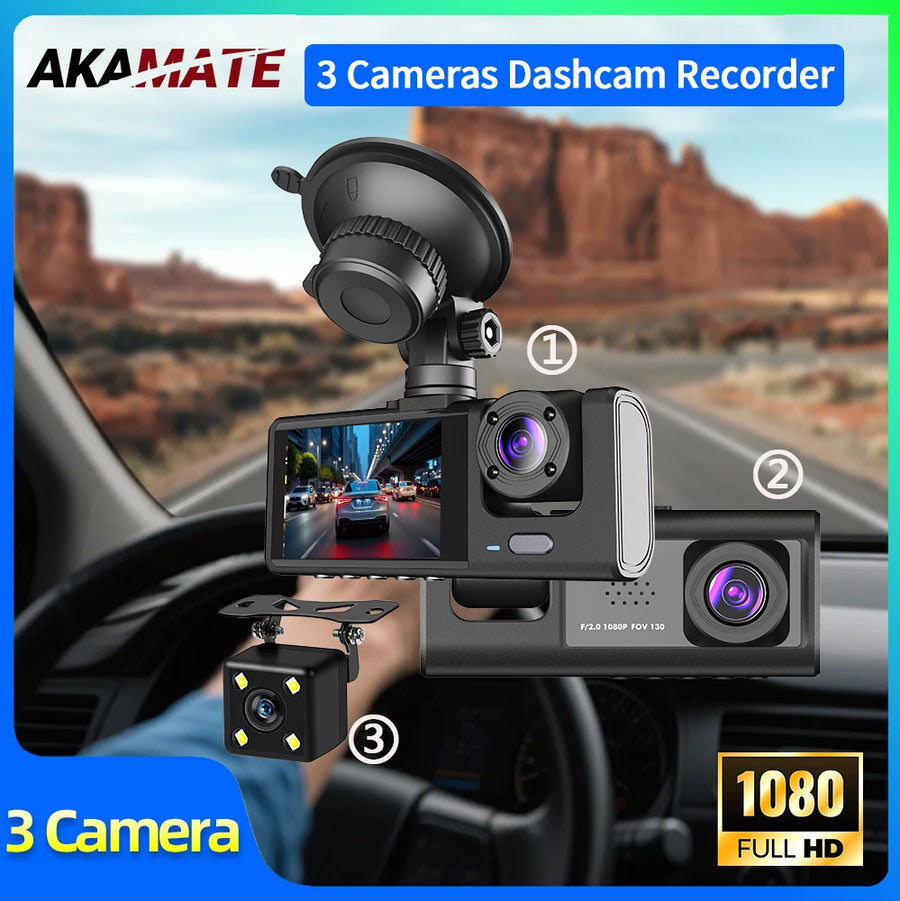 3-Channel 1080P Dash Cam WiFi Night Vision Universal Dashcam AKAMATE