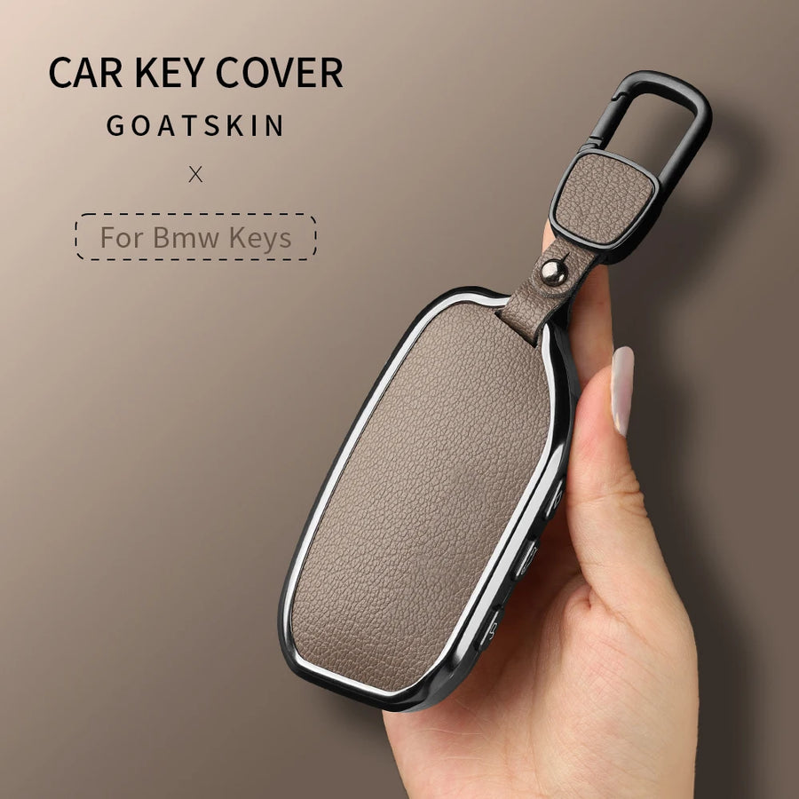 Aluminum Alloy Goatskin Car Key Case Cover for BMW G38 G12 F49 i20 G07 G08 1 5 7 Series x1 x5 x7 ix XM i7 M760 Keychain Car K