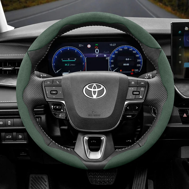 Suede Steering Wheel Cover Anti-Slip for Toyota RAV4 Car Interior Accessory Hocasen Green 3-Piece Set
