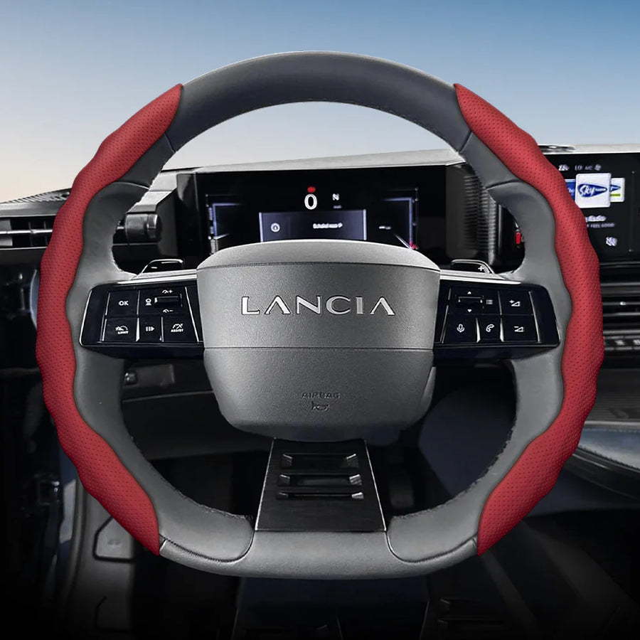 Lancia 2-Piece Wave-Shaped Leather Wheel Cover Car Interior Accessory Hocasen Red 2-Piece Set