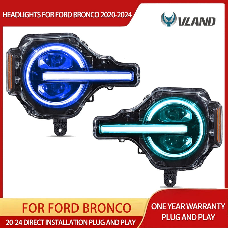 Full LED Projector Headlights for Ford Bronco 2020-2024 LED Ambient Light Vland