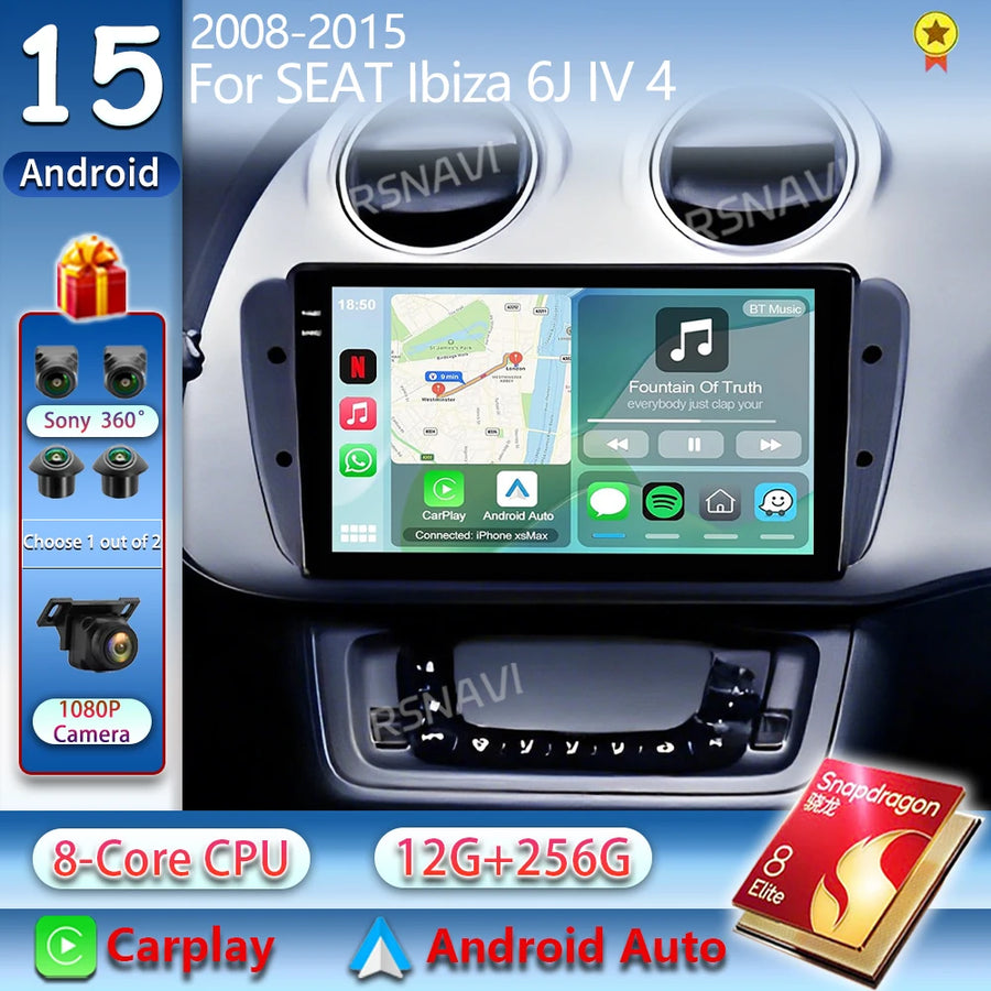 2K QLED Android Head Unit with CarPlay for SEAT Ibiza 2008–2015 Android Head Unit RSNAVI