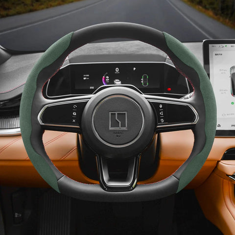 Suede Steering Wheel Cover Anti-Slip for Zeekr Car Interior Accessory Hocasen Green D-Shaped 2PC