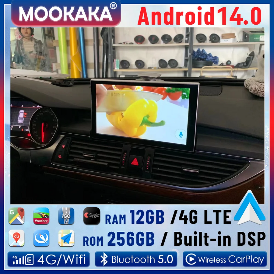 9-inch Android 13 Multimedia Head Unit for Audi A6 2012-2018 Android Head Unit Aotsr 8GB 128GB ROM Eight Core