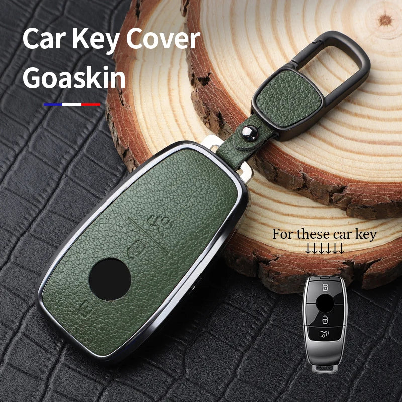 Metal and Leather Car Key Case Cover for Mercedes Benz Car Interior Accessory OEM