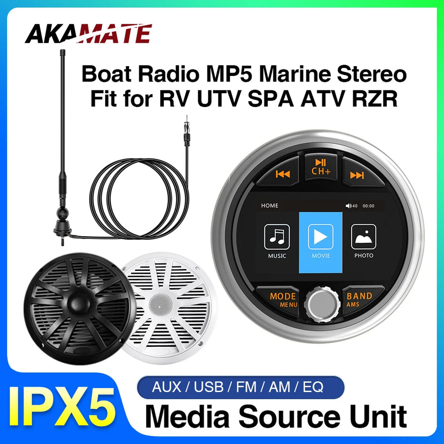 Marine Stereo Speaker Set with Bluetooth for RV Boat Car Speaker AKAMATE
