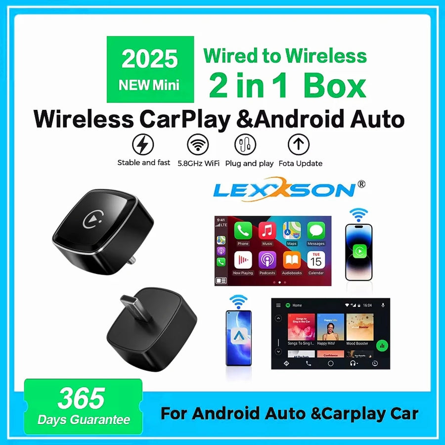 2-in-1 Wired to Wireless CarPlay Android Auto Adapter CarPlay Adapter LEXXSON