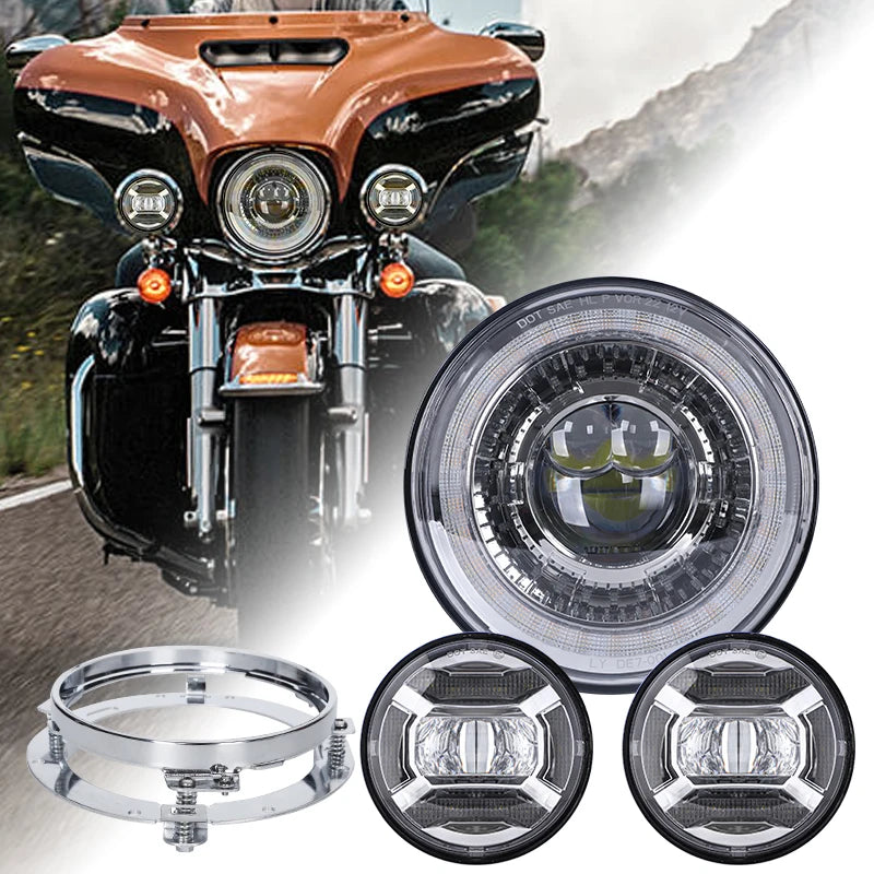 Motorcycle 7 Inch Round Led Headlights For Harley Davidson Motorcycle Halo Ring Turn Signal DRL Auxiliary Motor Led Fog Light