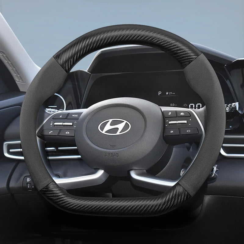 Suede Carbon Fiber Steering Wheel for Hyundai Car Interior Accessory Hocasen