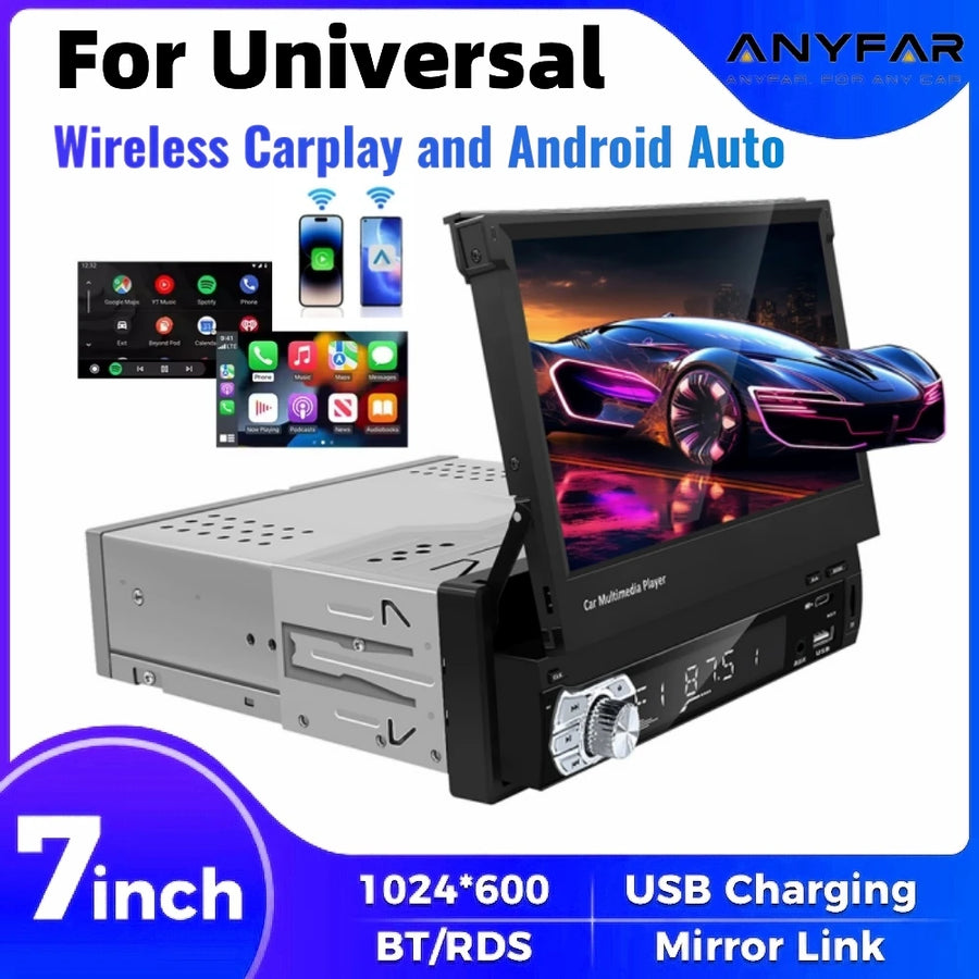 7 Inch Retractable Wireless CarPlay Android Auto Head Unit Android Head Unit ANYFAR