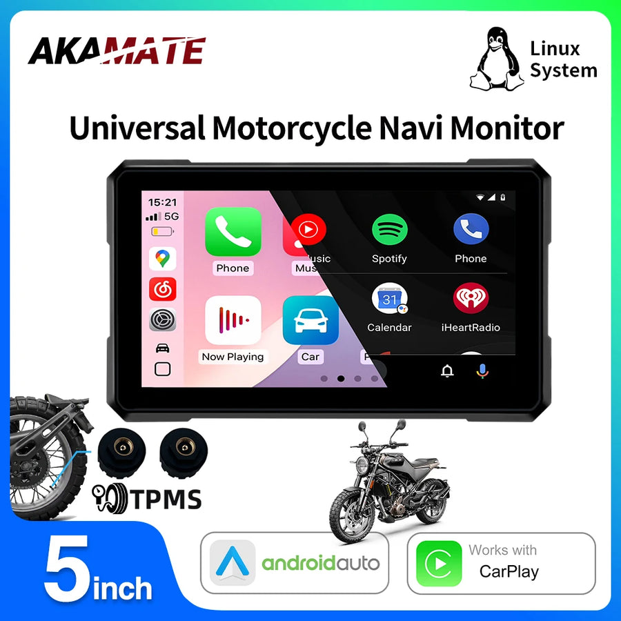 5 Display DVR CarPlay Navigation for ATV Scooter Android Head Unit AKAMATE