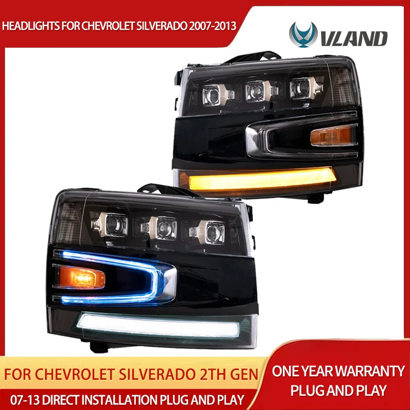 LED Matrix Projector Headlights for Silverado 07-13 Car Interior Accessory Vland