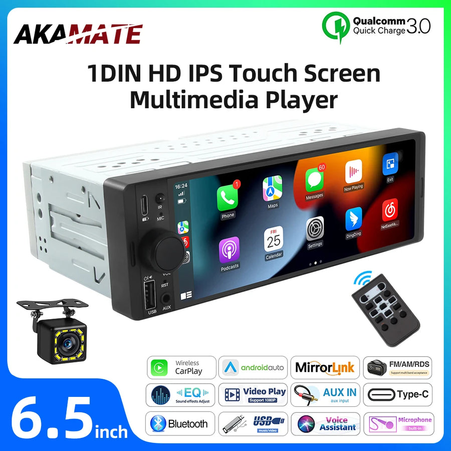 Universal 1Din Android Head Unit CarPlay 6.5 Inch Android Head Unit AKAMATE