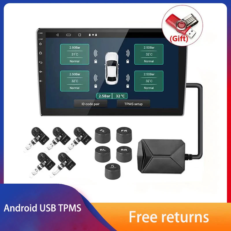 USB Wireless TPMS Tire Pressure Monitoring System for Android Car Interior Accessory RSNAVI