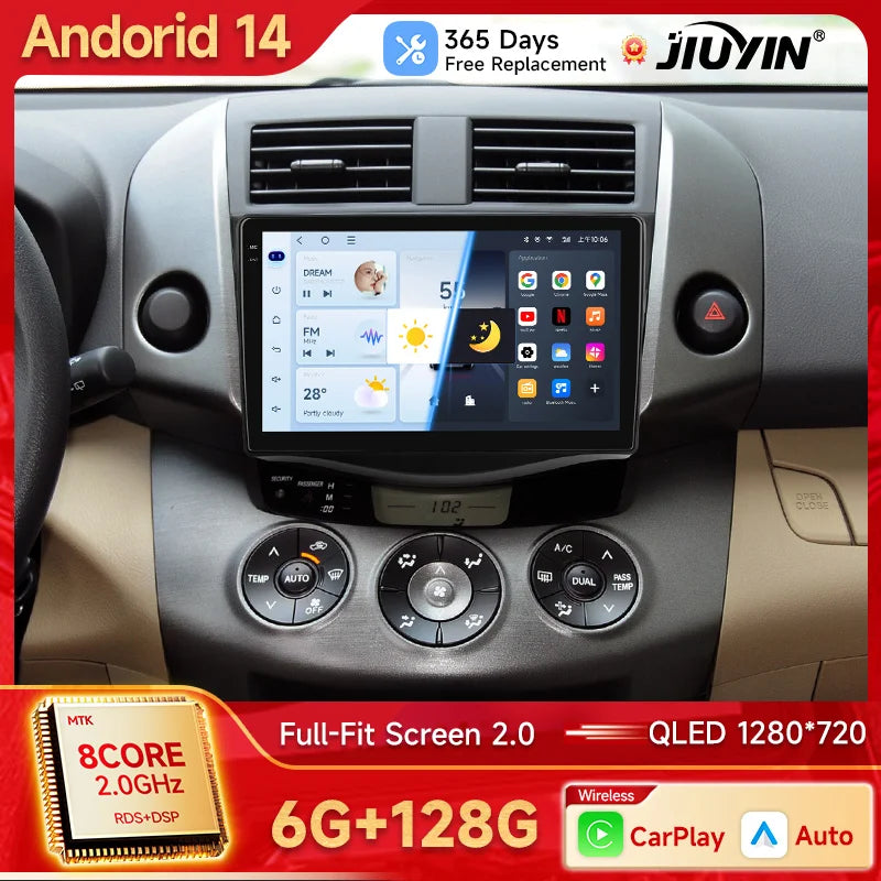 Android 14 Multimedia GPS Navigation for Toyota RAV4 2005–2013 Android Head Unit JIUYIN