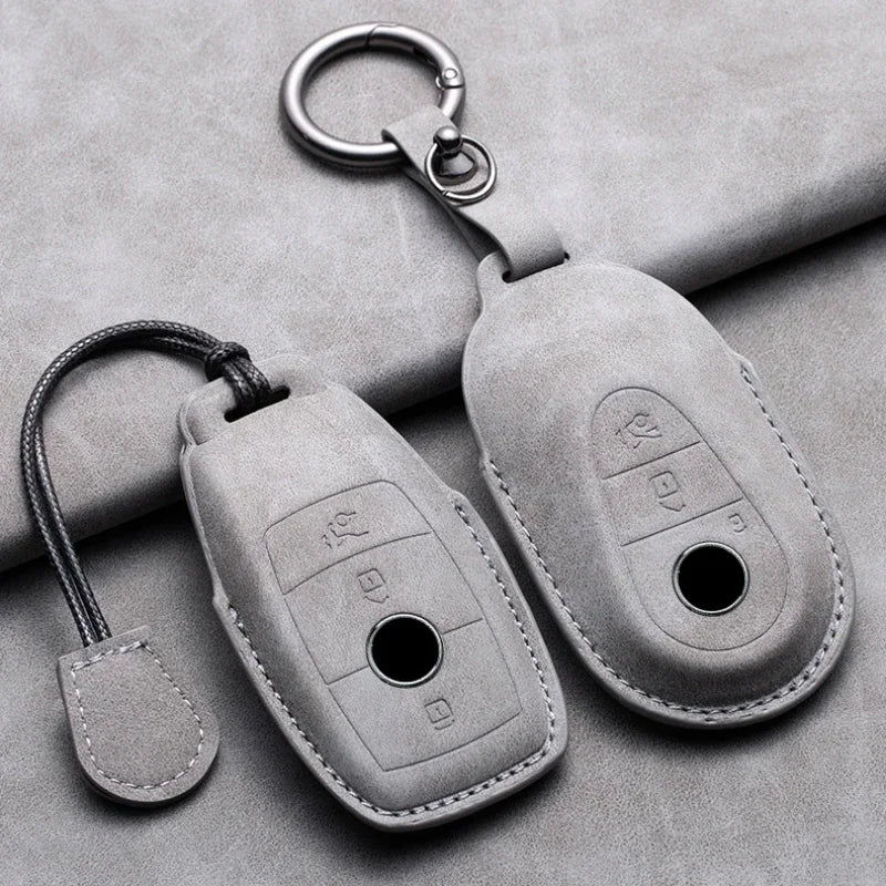 Car Key Cover For Mercedes Benz A C E S G Class GLC CLE CLA W177 W205 W213 W222 X167 AMG Leather Car Key Protective Cover Car