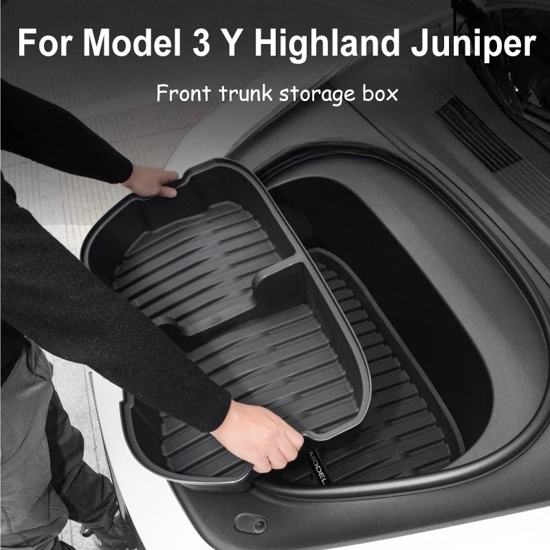 For Tesla Model 3 Y Highland Juniper Car Front Trunk Storage Box TPE Material Organizer Container Front Trunk Accessories Car