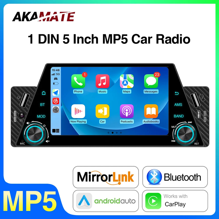 1 Din CarPlay Android Auto for Universal Vehicles Android Head Unit AKAMATE