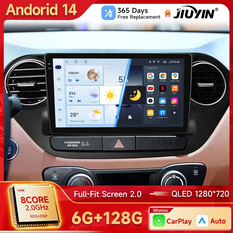 Android 13 Multimedia Player with CarPlay for Hyundai Grand i10 Android Head Unit JIUYIN