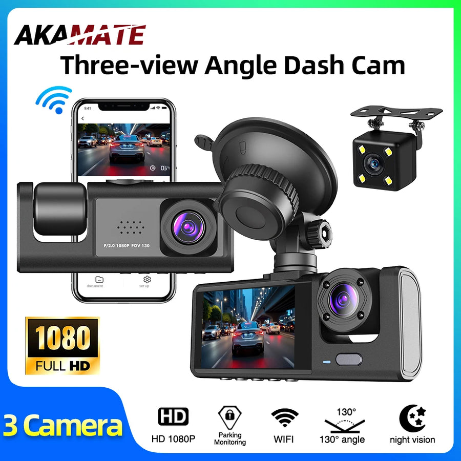 Dashcam 3 Channel 1080P for Universal Vehicles Dashcam AKAMATE